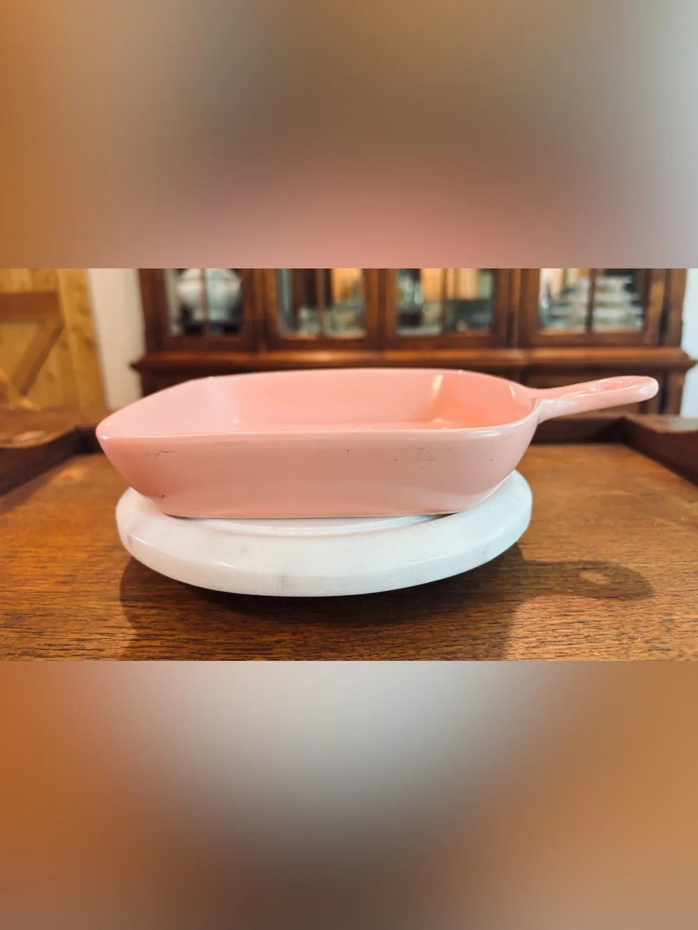 Pastel Pink Ceramic Griddle Plate, Cute Nordic Style Baking Tray with Handle